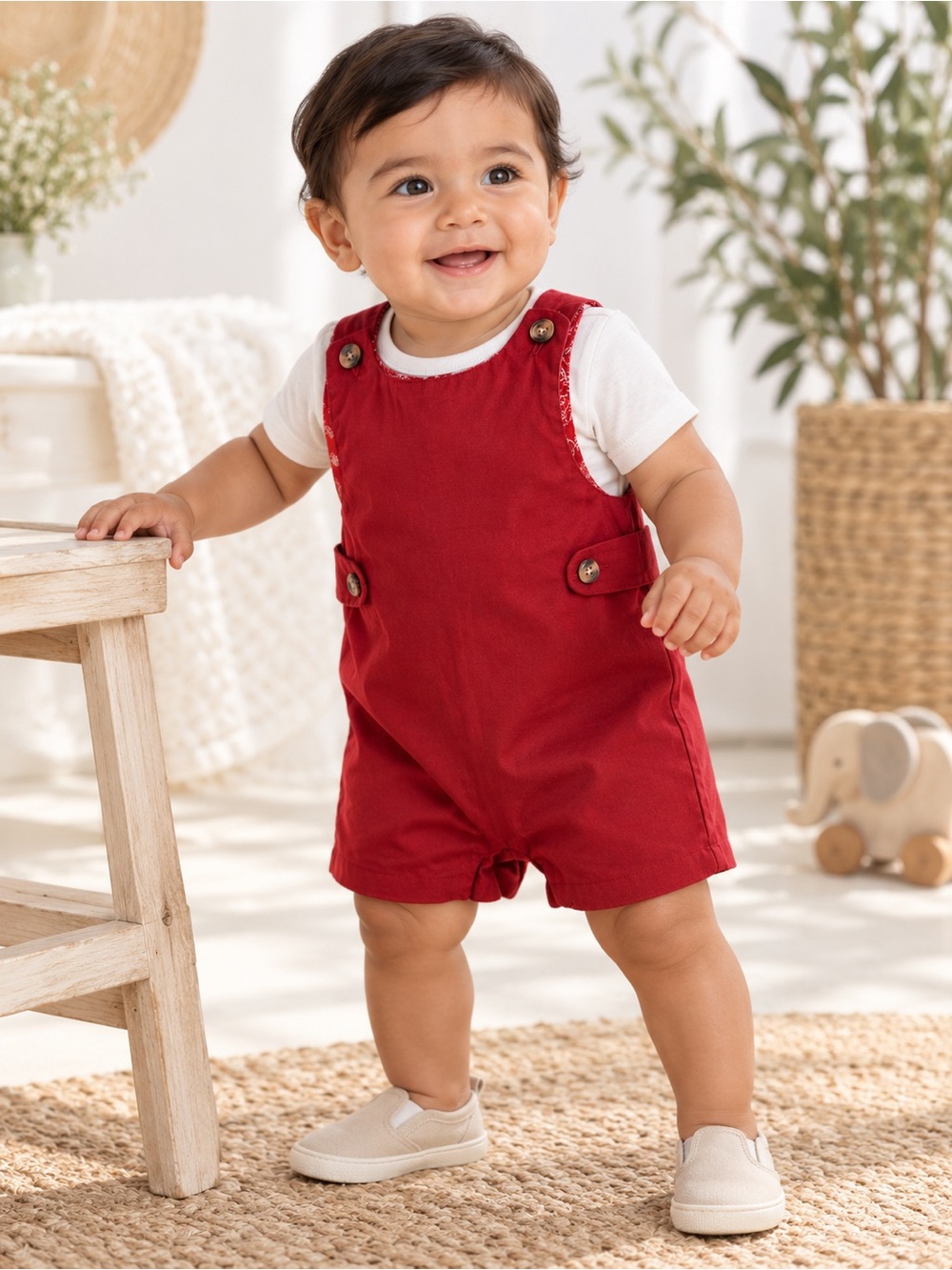 Edgehill Collection Romper Baby Red Size 9M Paisley Lined Button Tabs NWT
